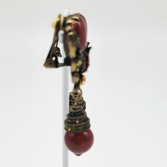 Heidi Daus Carnelian and Multicolor Swarovski Crystal Clip on Dangle Earrings - Picture 6 of 11